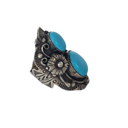 Turquoise Double Stone Sterling Silver Saddle Ring