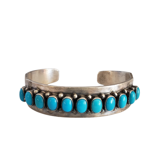 Sleeping Beauty Turquoise 11 Stone Cuff Bracelet